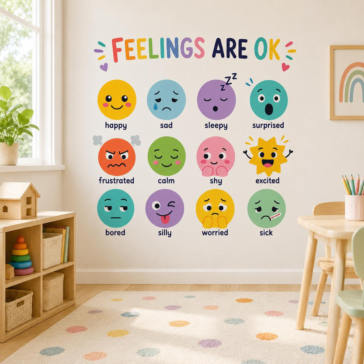 Kids Feelings Chart Wall Art Print | Emotions Poster for Children | Social Emotional Learning Decor | Classroom Calm Corners | Kids Room Art