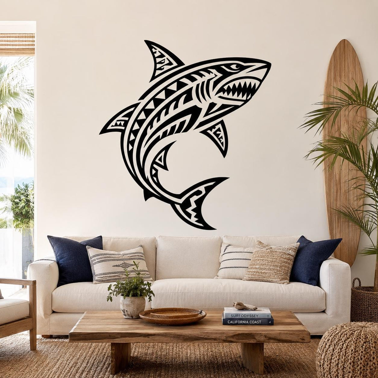 Tribal Shark Wall Art Print | Black & White Shark Decor | Geometric Ocean Artwork | Marine Art Poster | Coastal Room Decor | Shark Art Print