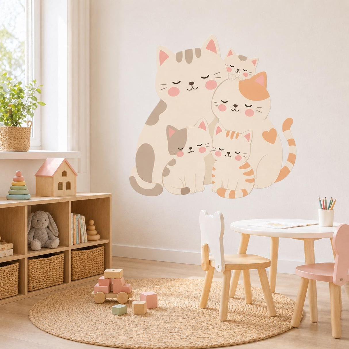 Cat Family Wall Decal | Cute Kitten Wall Sticker | Nursery Cat Wall Decor | Kawaii Animal Wall Art | Kids Room Decor | Pastel Cat Wall Mural