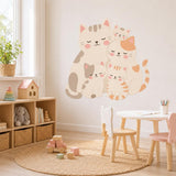 Cat Family Wall Decal | Cute Kitten Wall Sticker | Nursery Cat Wall Decor | Kawaii Animal Wall Art | Kids Room Decor | Pastel Cat Wall Mural