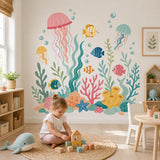 Under the Sea Wall Decal | Jellyfish & Fish Wall Sticker | Ocean Nursery Decor | Kids' Room Sea Life Wall Art | Pastel Underwater Wall Decor