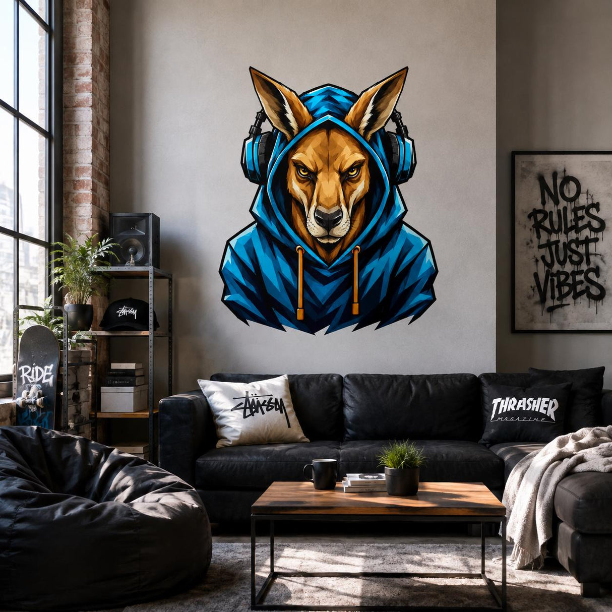 Kangaroo Gamer Wall Decal | Gaming Kangaroo Wall Sticker | Headphones Animal Decor | Kids Room Wall Art | Cool Gamer Bedroom Wall Decoration