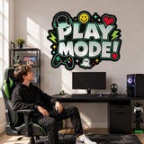 Play Mode Wall Decal | Gaming Wall Sticker | Video Game Room Decor | Kids Gaming Wall Art | Controller Headset & Pixel Heart Wall Decoration