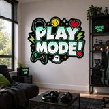 Play Mode Wall Decal | Gaming Wall Sticker | Video Game Room Decor | Kids Gaming Wall Art | Controller Headset & Pixel Heart Wall Decoration