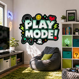 Play Mode Wall Decal | Gaming Wall Sticker | Video Game Room Decor | Kids Gaming Wall Art | Controller Headset & Pixel Heart Wall Decoration