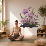 Purple Orchid Wall Decal | Orchid Flower Wall Sticker | Spa Stones Botanical Decor | Bedroom Floral Wall Art | Zen Botanical Wall Decoration