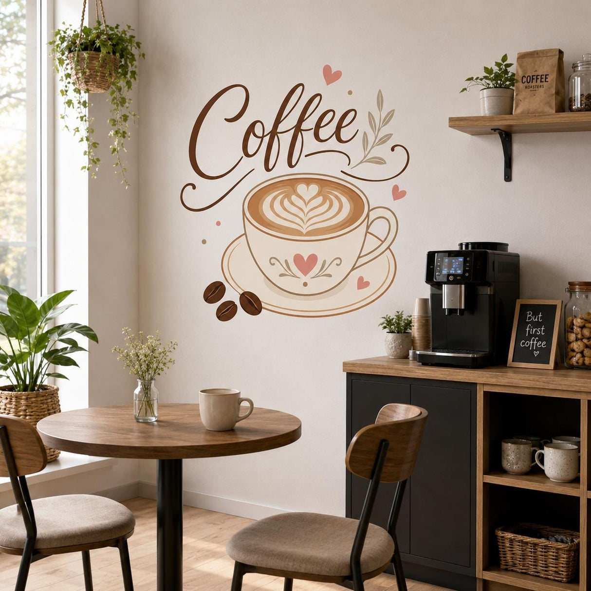 Coffee Cup Wall Decal | Coffee Lover Wall Sticker | Latte Art Kitchen Decor | Cafe Wall Art | Cozy Coffee Bar Wall Decoration | Coffee Signs