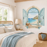 Coastal Window Wall Decal | Mediterranean Sea Wall Sticker | Ocean View Wall Art | Nautical Home Decor | Seaside Window Wall Art Decorations