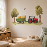 Red Tractor Wall Decal | Farm Tractor & Hay Trailer Wall Sticker | Rustic Kids Room Decor | Country Nursery Wall Art | Farm Wall Decorations