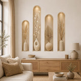 3D Wall Niche Decal | Neutral Botanical Wall Sticker | Arched Alcoves Wall Art | Beige Vase Decor | Modern Minimalist Living Room Decoration