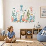 Under the Sea Wall Decal | Jellyfish & Coral Wall Sticker | Ocean Nursery Decor | Kids Room Sea Life Wall Art | Pastel Underwater Wall Decor
