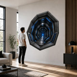 3D Sci-Fi Tunnel Wall Decal | Futuristic Corridor Sticker | Hexagon Portal Wall Art | Gamer Room Decor | Anamorphic Illusion