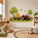 Red Tractor Wall Decal | Farm Tractor & Hay Trailer Wall Sticker | Kids Farm Room Decor | Country Nursery Wall Art | Country Farm Wall Decor