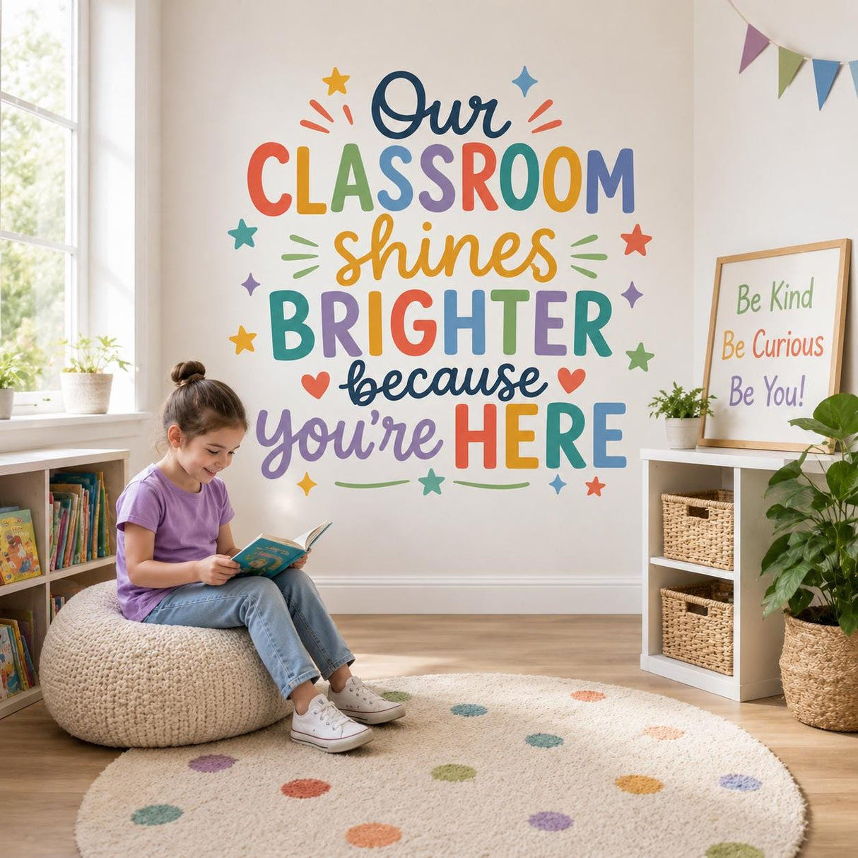 Our Classroom Shines Brighter Wall Decal | Kids Classroom Wall Sticker | Colorful School Decor | Positive Message Wall Art | Classroom Decor