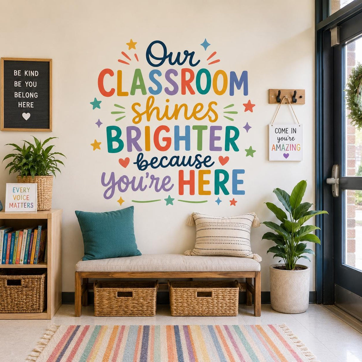 Our Classroom Shines Brighter Wall Decal | Kids Classroom Wall Sticker | Colorful School Decor | Positive Message Wall Art | Classroom Decor