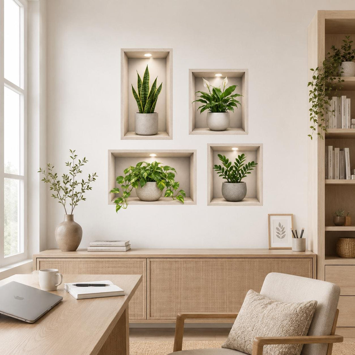3D Plant Wall Niche Decal | Faux Recessed Shelf Wall Sticker | Indoor Plant Wall Art | Modern Botanical Decor | Living Room Wall Decorations