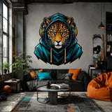 Leopard Gamer Wall Decal | Gaming Leopard Wall Sticker | Headphones Animal Decor | Teen Room Wall Art | Teal Hoodie Bedroom Wall Decorations