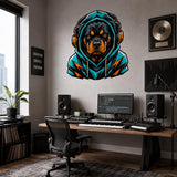 Rottweiler Gamer Wall Decal | Gaming Rottweiler Wall Sticker | Teal Hoodie Dog Decor | Teens Gaming Room Wall Art | Gamer Bedroom Wall Decor