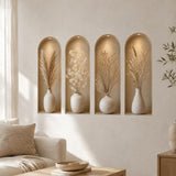 3D Vase Wall Niche Decal | Faux Recessed Shelf Wall Sticker | Neutral Botanical Wall Art | Beige Modern Decor | Living Room Wall Decorations