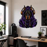 Doberman Gamer Wall Decal | Gaming Doberman Wall Sticker | Purple Hoodie Dog Decor | Teen Game Room Wall Art | Gamer Bedroom Wall Decoration