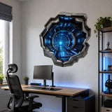 3D Sci Fi Tunnel Wall Decal | Futuristic Corridor Wall Sticker | Anamorphic Wall Illusion | Gaming Room Decor | Blue Portal Bedroom Wall Art