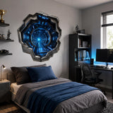 3D Sci Fi Tunnel Wall Decal | Futuristic Corridor Wall Sticker | Anamorphic Wall Illusion | Gaming Room Decor | Blue Portal Bedroom Wall Art