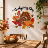 Thanksgiving Turkey and Pumpkin Wall Decal | Fall Leaves Vinyl Wall Sticker | Autumn Kitchen and Dining Room Decor | Harvest Party Decor