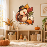 Cute Thanksgiving Turkey Wall Decal | Fall Harvest Pumpkin Vinyl Wall Sticker | Cartoon Classroom and Kids Room Decor | Autumn Decoration