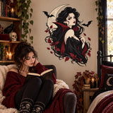 Gothic Vampire Woman Wall Decal | Moon and Bats Vinyl Wall Sticker | Dark Fantasy Gothic Bedroom Decor | Halloween Wall Decor | Witchy Decor