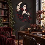 Gothic Vampire Woman Wall Decal | Moon and Bats Vinyl Wall Sticker | Dark Fantasy Gothic Bedroom Decor | Halloween Wall Decor | Witchy Decor