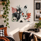 Cute Halloween Cat Wall Decal | Black and White Cats with Ghost | Whimsical Spooky Wall Decor | Vinyl Wall Sticker | Cat Lover Room Decor