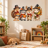 Thanksgiving Woodland Animal Wall Decal | Cute Turkey Raccoon Deer Bunny Decor | Fall Harvest Vinyl Wall Sticker | Kids Room Classroom Decor