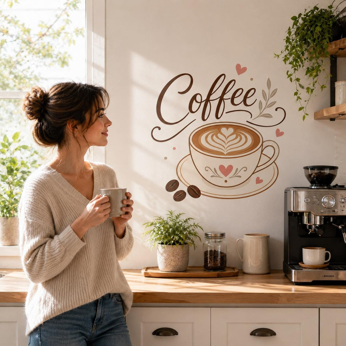Coffee Cup Wall Decal | Coffee Lover Wall Sticker | Latte Art Kitchen Decor | Cafe Wall Art | Cozy Coffee Bar Wall Decoration | Coffee Signs