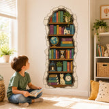 Bookshelf Wall Decal | Cozy Library Wall Sticker | Book Lover Room Decor | Reading Nook Wall Art | 3D Stone Niche Bookshelf Wall Decorations