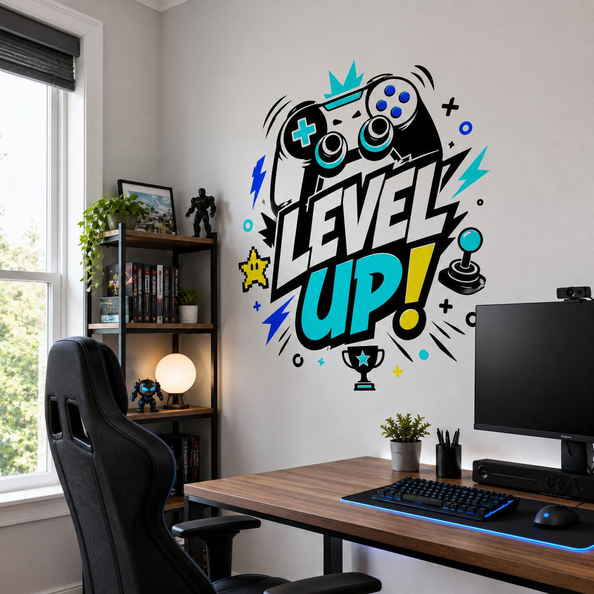 Level Up Gaming Wall Decal | Video Game Wall Sticker | Gamer Room Decor | Controller Wall Art | Arcade Bedroom Wall Decoration | Kids' Decor