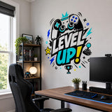 Level Up Gaming Wall Decal | Video Game Wall Sticker | Gamer Room Decor | Controller Wall Art | Arcade Bedroom Wall Decoration | Kids' Decor