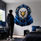 Bald Eagle Gamer Wall Decal | Gaming Eagle Wall Sticker | Gamer Room Decor | Teen Bedroom Wall Art | Blue Hoodie Eagle Gamer Wall Decoration