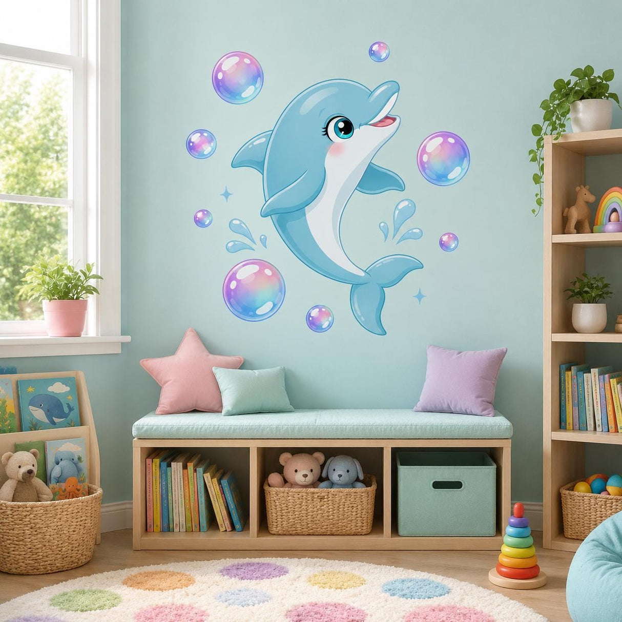 Cute Dolphin Wall Decal | Dolphin Wall Sticker | Ocean Nursery Decor | Underwater Room Decor | Ocean Kids Room Decor | Ocean Animal Wall Art