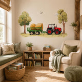 Red Tractor Wall Decal | Farm Tractor & Hay Trailer Wall Sticker | Rustic Kids Room Decor | Country Nursery Wall Art | Farm Wall Decorations