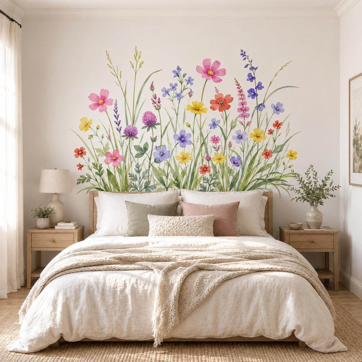 Watercolor Wildflower Wall Decal | Meadow Flower Wall Sticker | Botanical Bedroom Decor | Colorful Wildflower Art | Spring Garden Wall Decor