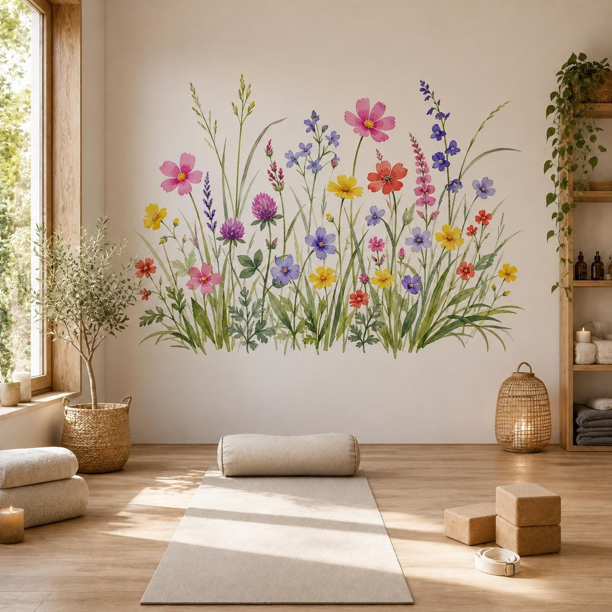 Watercolor Wildflower Wall Decal | Meadow Flower Wall Sticker | Botanical Bedroom Decor | Colorful Wildflower Art | Spring Garden Wall Decor