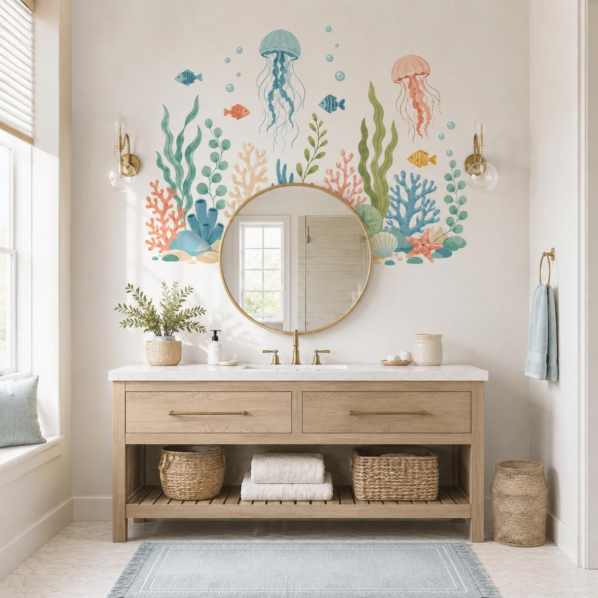 Under the Sea Wall Decal | Jellyfish & Coral Wall Sticker | Ocean Nursery Decor | Kids Room Sea Life Wall Art | Pastel Underwater Wall Decor