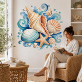 Seashell Wall Decal | Watercolor Seashell Wall Sticker | Coastal Beach Home Decor | Ocean Wall Art | Starfish Shells Coastal Wall Decoration