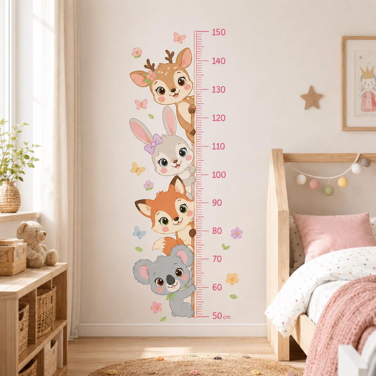 Kids Height Chart Wall Decal | Woodland Animals Growth Chart Sticker | Nursery Wall Decor | Deer Bunny Fox Koala Measuring Chart | Kids Room