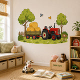Red Tractor Wall Decal | Farm Tractor & Hay Trailer Wall Sticker | Kids Farm Room Decor | Country Nursery Wall Art | Country Farm Wall Decor