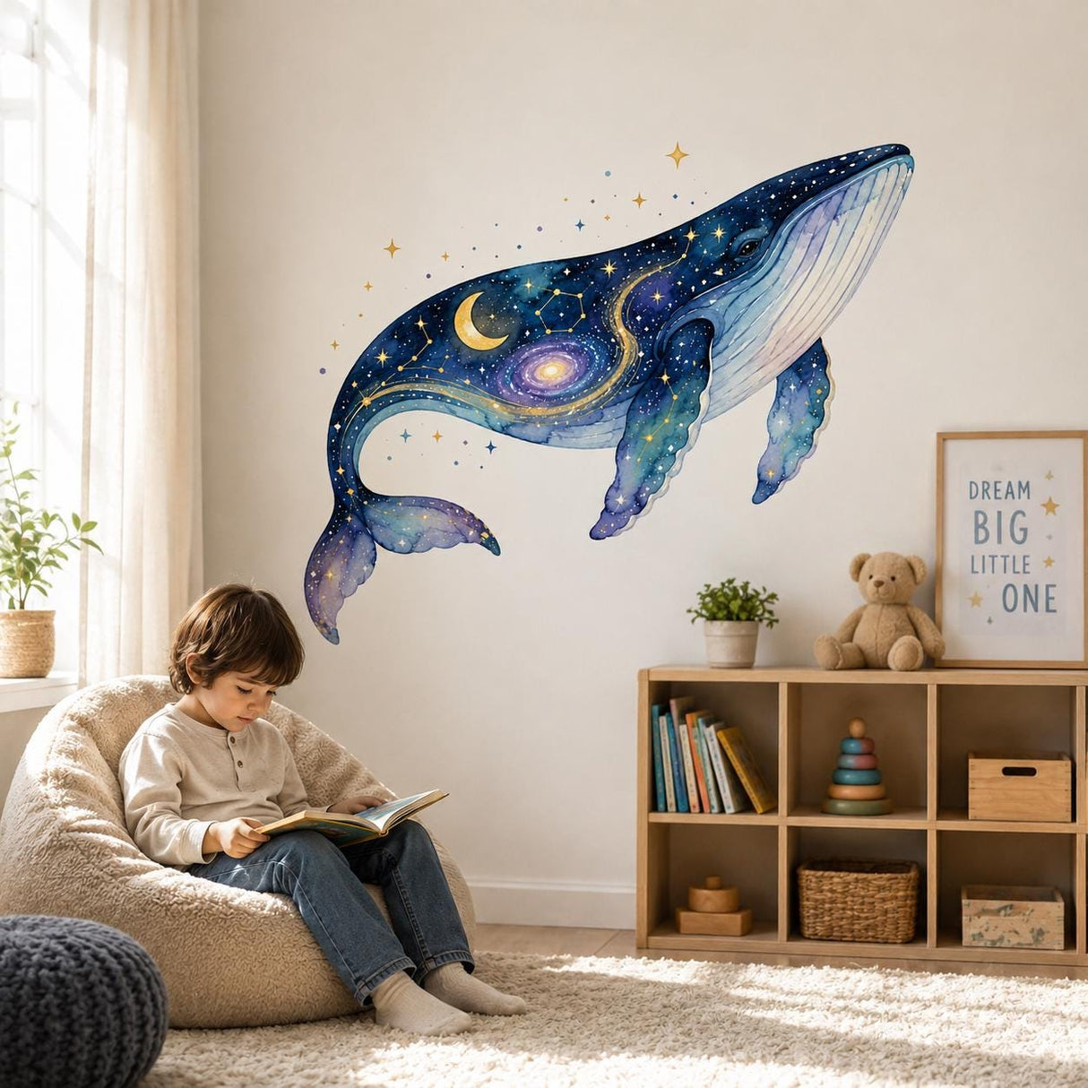 Celestial Whale Wall Decal | Galaxy Whale Wall Sticker | Cosmic Nursery Decor | Starry Whale Wall Art | Moon & Constellation Wall Decoration