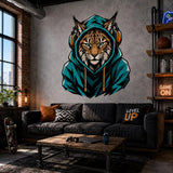 Lynx Gamer Wall Decal | Gaming Lynx Wall Sticker | Headphones Animal Decor | Teen Room Wall Art | Teal Hoodie Gaming Bedroom Wall Decoration