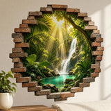 Tropical Waterfall Wall Decal | 3D Broken Brick Jungle Mural | Rainforest Wall Sticker | Nature Living Room Decor | Faux Window Wall Decor