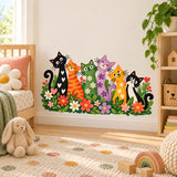 Colorful Cats and Flowers Wall Decal | Whimsical Kids Room Vinyl Sticker | Nursery, Playroom, Classroom Wall Decor | Cat Lover Bedroom Decor