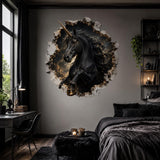 Black Unicorn Wall Decal | 3D Broken Wall Fantasy Vinyl Sticker | Celestial Bedroom Decor | Gothic Teen Room Wall Art | Cosmic Unicorn Art